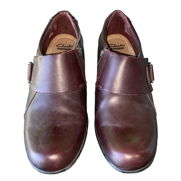 Clarks Collection Women's Boots Size 9 M Genette Wine Vista Monk Strap Heels - Picture 1 of 9